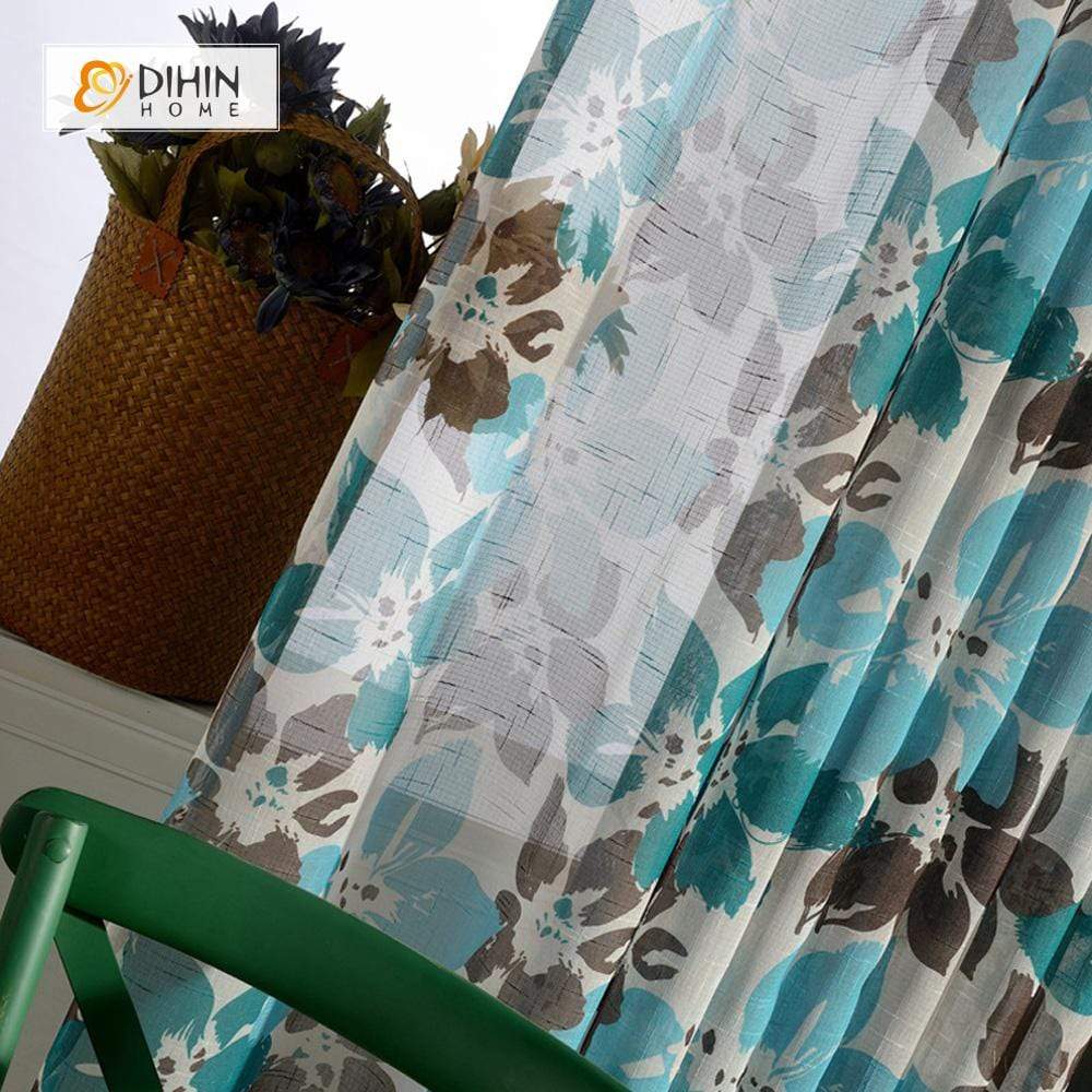 DIHINHOME Home Textile Sheer Curtain DIHIN HOME Printed Sheer Curtains ,Cotton Linen ,Day Curtain Grommet Window Curtain for Living Room ,52x63-inch,1 Panel