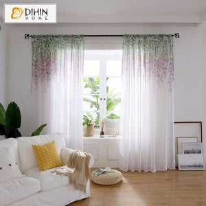 DIHINHOME Home Textile Sheer Curtain DIHIN HOME Purple Flowers Printed Sheer Curtain,Blackout Grommet Window Curtain for Living Room ,52x63-inch,1 Panel