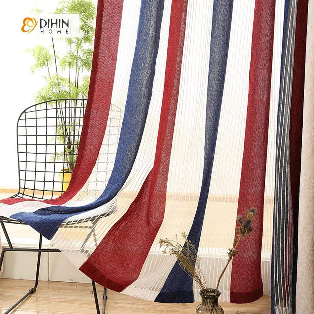 DIHINHOME Home Textile Sheer Curtain DIHIN HOME Red and Blue ,Sheer Curtain,Blackout Grommet Window Curtain for Living Room ,52x63-inch,1 Panel