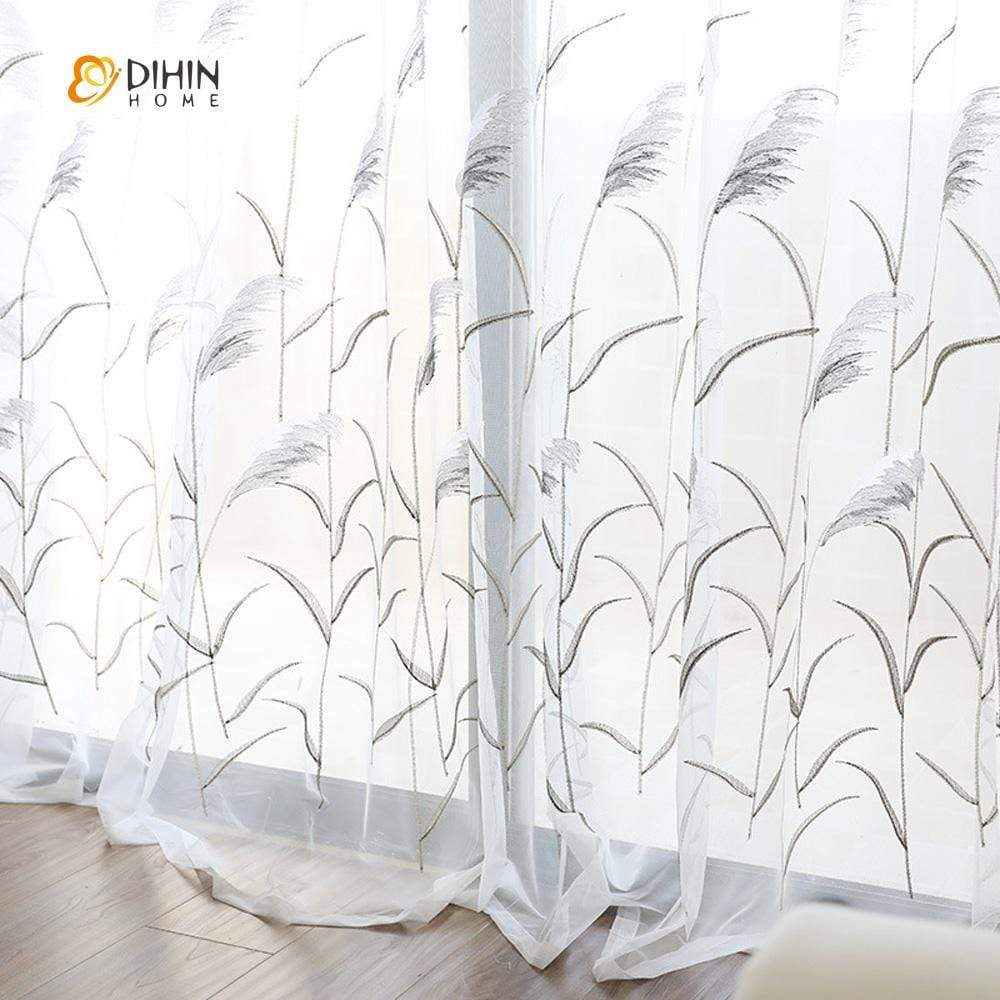 DIHINHOME Home Textile Sheer Curtain DIHIN HOME Reeds Embroidered ,Sheer Curtain,Blackout Grommet Window Curtain for Living Room ,52x63-inch,1 Panel