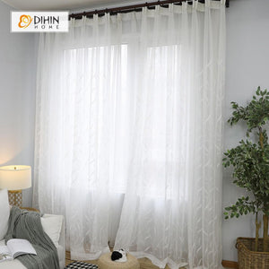 DIHINHOME Home Textile Sheer Curtain DIHIN HOME  Slender Connected Leaves Embroidered ,Sheer Curtain,Blackout Grommet Window Curtain for Living Room ,52x63-inch,1 Panel