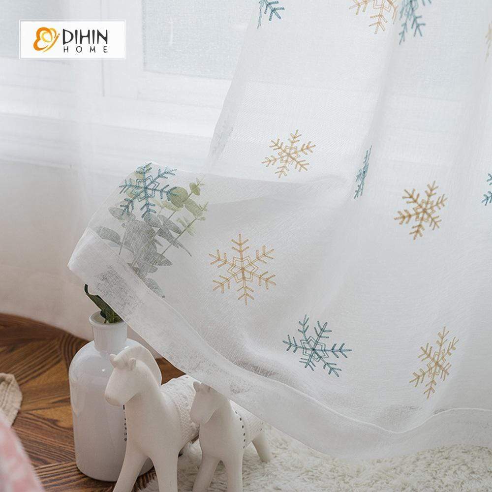 DIHINHOME Home Textile Sheer Curtain DIHIN HOME Snowflake Embroidered,Sheer Curtain,Blackout Grommet Window Curtain for Living Room ,52x63-inch,1 Panel