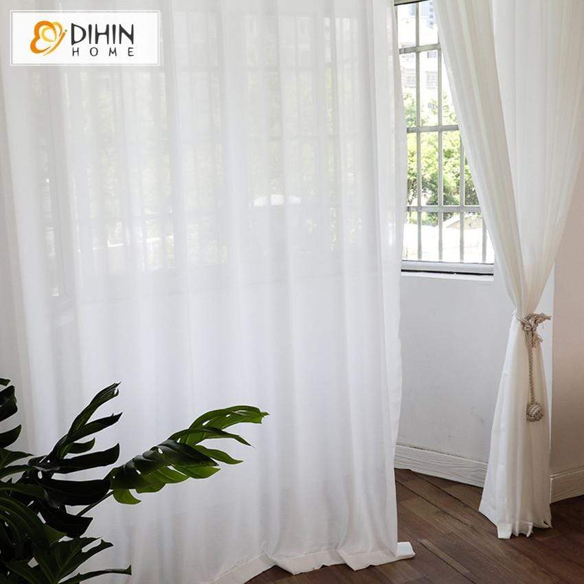 DIHINHOME Home Textile Sheer Curtain DIHIN HOME Solid Elegant White Printed Sheer Curtain,Blackout Grommet Window Curtain for Living Room ,52x63-inch,1 Panel