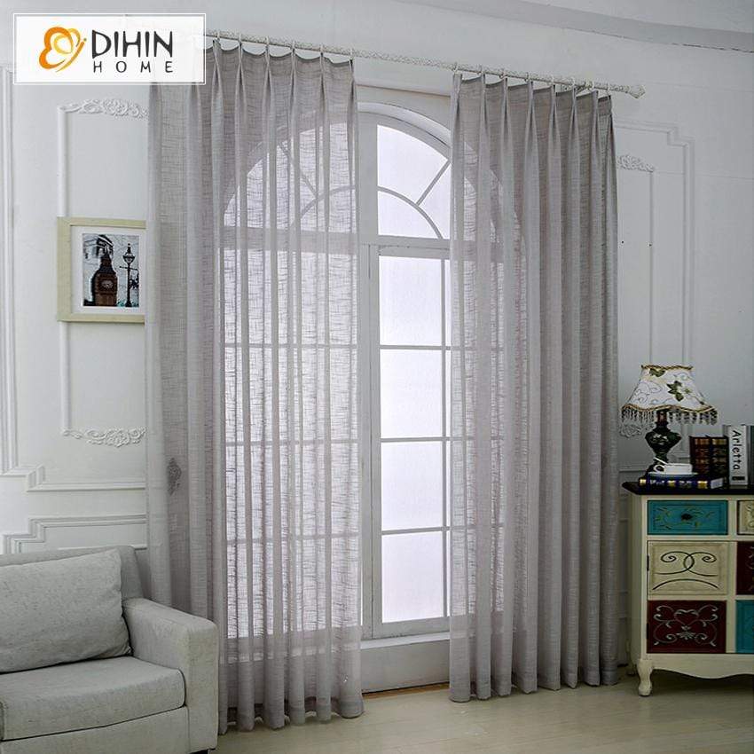 DIHINHOME Home Textile Sheer Curtain DIHIN HOME Solid Grey Printed,Sheer Curtain,Blackout Grommet Window Curtain for Living Room ,52x63-inch,1 Panel