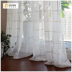 DIHINHOME Home Textile Sheer Curtain DIHIN HOME Thin Lines Embroidered,Sheer Curtain,Blackout Grommet Window Curtain for Living Room ,52x63-inch,1 Panel