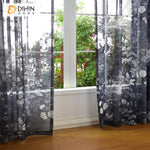 DIHINHOME Home Textile Sheer Curtain DIHIN HOME Vintage Ink Flowers and Birds Printed Sheer Curtain, Grommet Window Curtain for Living Room ,52x63-inch,1 Panelriped