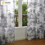 DIHINHOME Home Textile Sheer Curtain DIHIN HOME Vintage Ink Trees Printed Sheer Curtain, Grommet Window Curtain for Living Room ,52x63-inch,1 Panelriped