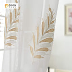 DIHINHOME Home Textile Sheer Curtain DIHIN HOME White and Yellow Leaves Embroidered,Sheer Curtain,Blackout Grommet Window Curtain for Living Room ,52x63-inch,1 Panel
