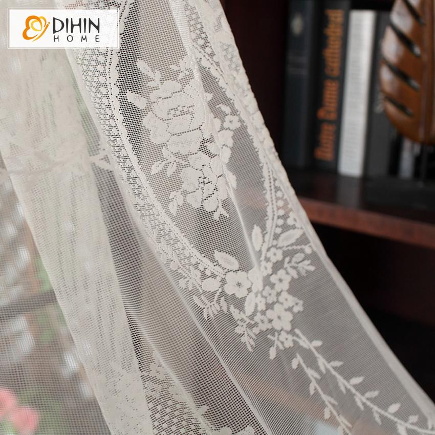 DIHIN HOME White Lace Embroidery ,Sheer Curtain, Grommet Window Curtain for Living Room ,52x63-inch,1 Panel