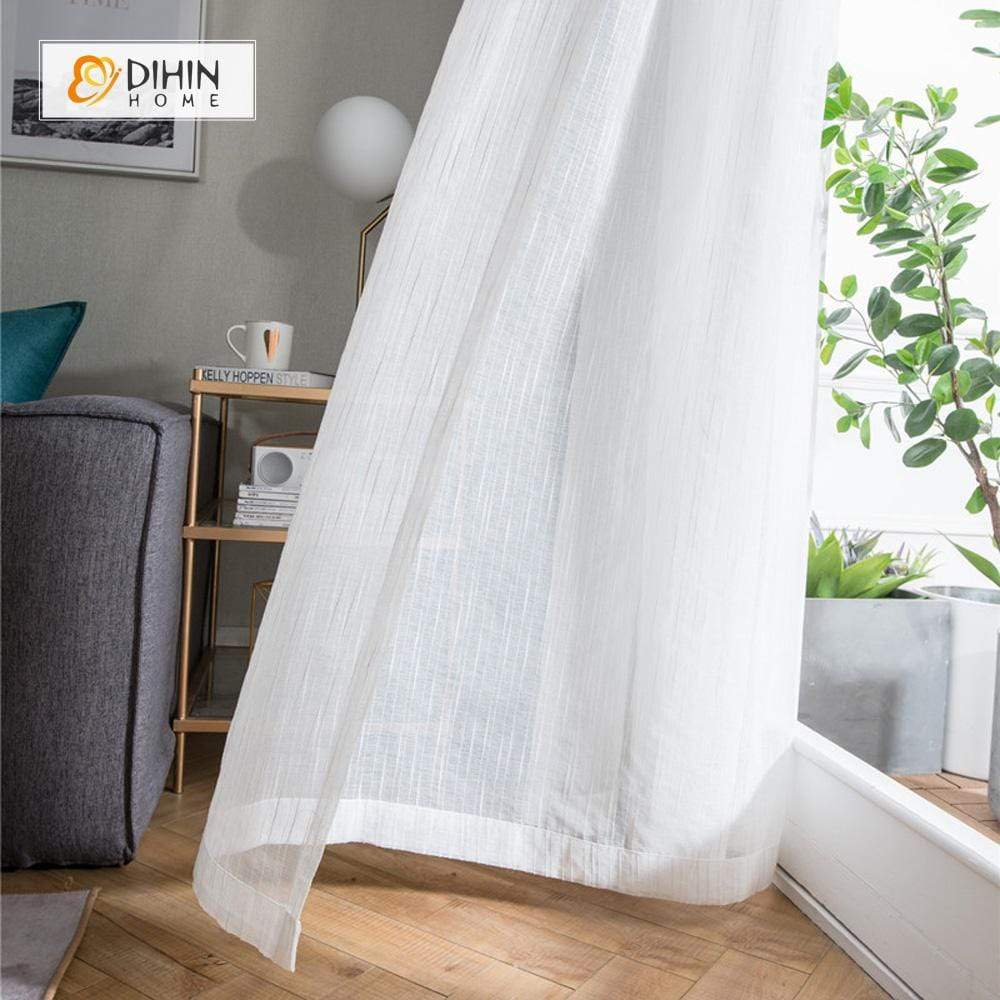 DIHINHOME Home Textile Sheer Curtain DIHIN HOME White Lines Embroidered,Sheer Curtain,Blackout Grommet Window Curtain for Living Room ,52x63-inch,1 Panel