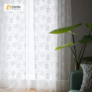 DIHINHOME Home Textile Sheer Curtain DIHIN HOME White Warp Knitting Sheer Curtains ,Cotton Linen ,Day Curtain Grommet Window Curtain for Living Room ,52x63-inch,1 Panel