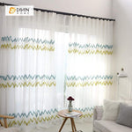 DIHINHOME Home Textile Sheer Curtain DIHIN HOME Yellow and Blue Stripes Embroidered,Sheer Curtain,Blackout Grommet Window Curtain for Living Room ,52x63-inch,1 Panel