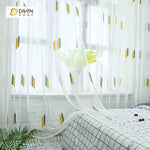 DIHINHOME Home Textile Sheer Curtain DIHIN HOME Yellow and Grey Embroidered ,Sheer Curtain,Blackout Grommet Window Curtain for Living Room ,52x63-inch,1 Panel