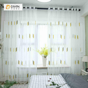 DIHINHOME Home Textile Sheer Curtain DIHIN HOME Yellow and Grey Embroidered ,Sheer Curtain,Blackout Grommet Window Curtain for Living Room ,52x63-inch,1 Panel