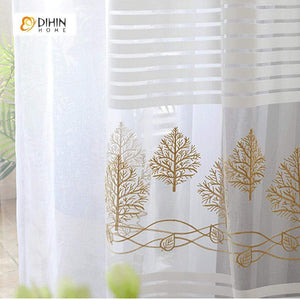 DIHINHOME Home Textile Sheer Curtain DIHIN HOME Yellow Tree Embroidered,Sheer Curtain,Blackout Grommet Window Curtain for Living Room ,52x63-inch,1 Panel