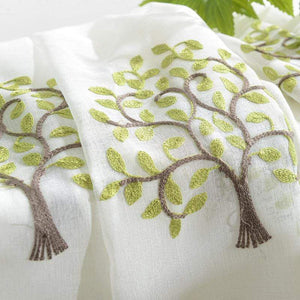 DIHINHOME Home Textile Sheer Curtain Green Embroidered Sheer Curtain Tree Pattern Window Screening