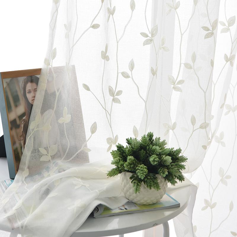 DIHINHOME Home Textile Sheer Curtain Jacquard Plant White Sheer Curtain Window Curtains For Living Room