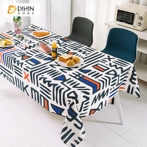 DIHINHOME Home Textile Tablecloth DIHIN HOME Abstract Totem Printed Tablecloth For Rectangle Tables,Custom Washed Linen Tablecloth,Handmade Rectangle Table Cover
