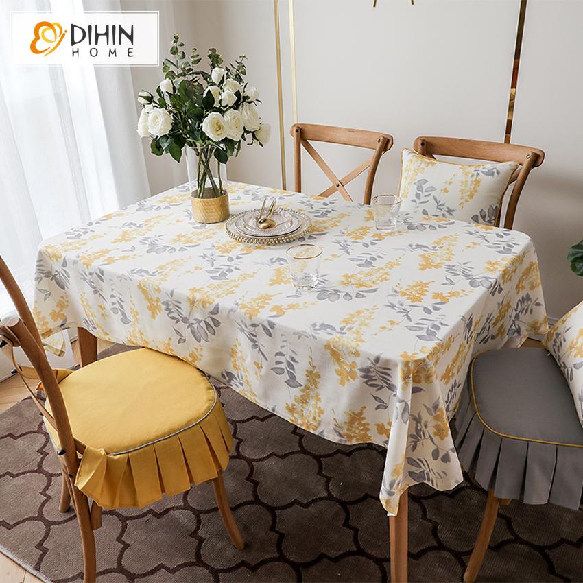 DIHINHOME Home Textile Tablecloth DIHIN HOME American Pastoral Flowers Printed Tablecloth For Rectangle Tables,Custom Washed Linen Tablecloth,Handmade Rectangle Table Cover