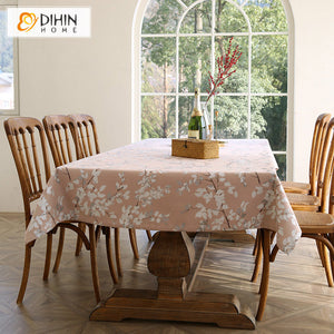 DIHINHOME Home Textile Tablecloth DIHIN HOME American Pastoral Leaves Jacquard Tablecloth For Rectangle Tables,Custom Washed Linen Tablecloth,Handmade Rectangle Table Cover