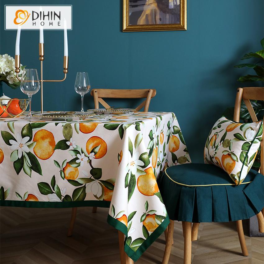 DIHINHOME Home Textile Tablecloth DIHIN HOME Autuman Fruits Printed Tablecloth For Rectangle Tables,Custom Washed Linen Tablecloth,Handmade Rectangle Table Cover