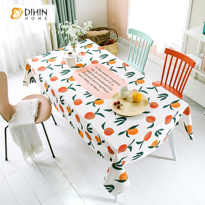 DIHINHOME Home Textile Tablecloth DIHIN HOME Cartoon Colored Peaches Printed Tablecloth For Rectangle Tables,Custom Washed Linen Tablecloth,Handmade Rectangle Table Cover