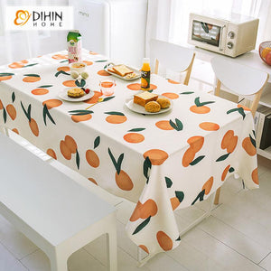 DIHINHOME Home Textile Tablecloth DIHIN HOME Cartoon Colored Tangerines Printed Tablecloth For Rectangle Tables,Custom Washed Linen Tablecloth,Handmade Rectangle Table Cover