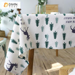 DIHINHOME Home Textile Tablecloth DIHIN HOME Cartoon Forest Deer Printed Tablecloth For Rectangle Tables,Custom Washed Linen Tablecloth,Handmade Rectangle Table Cover