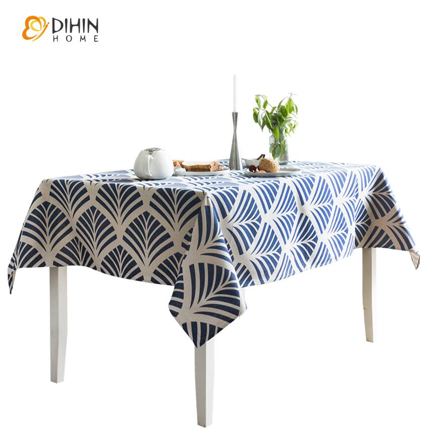 DIHINHOME Home Textile Tablecloth DIHIN HOME Garden Blue Ginkgo Printed Tablecloth For Rectangle Tables,Custom Washed Linen Tablecloth,Handmade Rectangle Table Cover