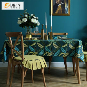 DIHINHOME Home Textile Tablecloth DIHIN HOME Garden Green Leaves Printed Tablecloth For Rectangle Tables,Custom Washed Linen Tablecloth,Handmade Rectangle Table Cover