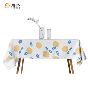 DIHINHOME Home Textile Tablecloth DIHIN HOME Garden Yellow Fruits Printed Tablecloth For Rectangle Tables,Custom Washed Linen Tablecloth,Handmade Rectangle Table Cover