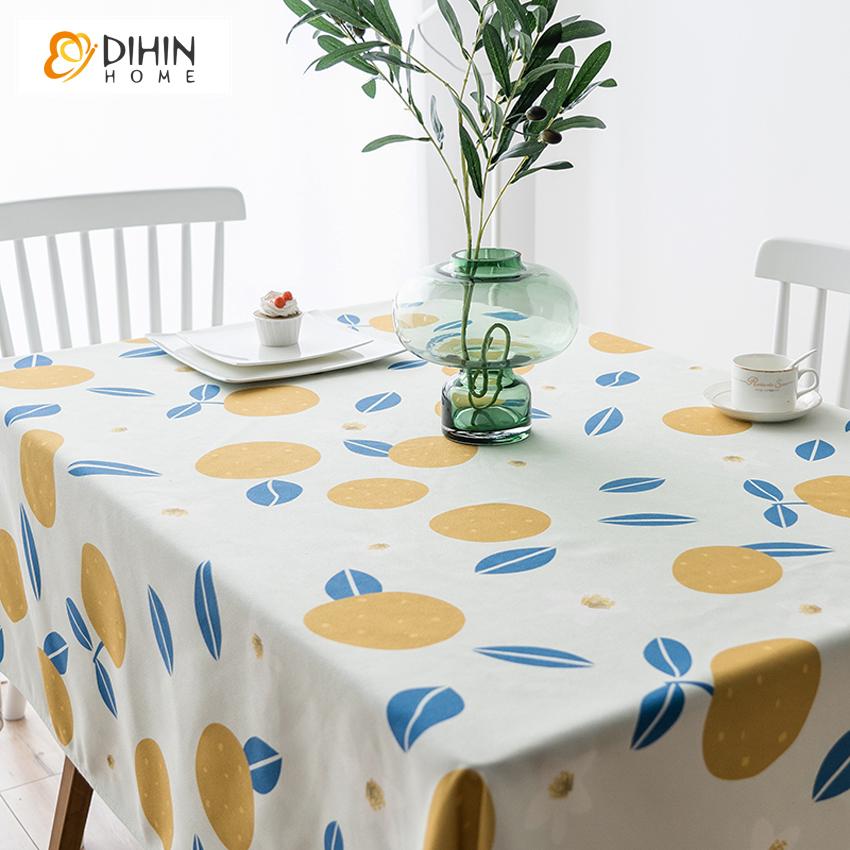 DIHINHOME Home Textile Tablecloth DIHIN HOME Garden Yellow Fruits Printed Tablecloth For Rectangle Tables,Custom Washed Linen Tablecloth,Handmade Rectangle Table Cover