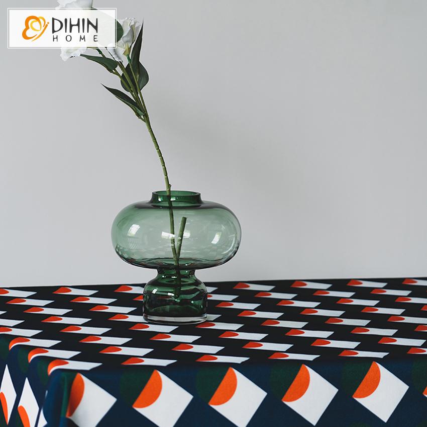 DIHINHOME Home Textile Tablecloth DIHIN HOME Modern Abstract Geometry Printed Tablecloth For Rectangle Tables,Custom Washed Linen Tablecloth,Handmade Rectangle Table Cover