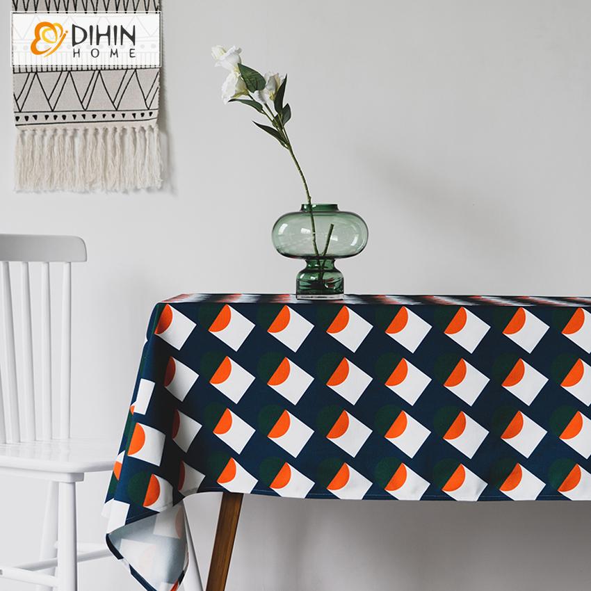 DIHINHOME Home Textile Tablecloth DIHIN HOME Modern Abstract Geometry Printed Tablecloth For Rectangle Tables,Custom Washed Linen Tablecloth,Handmade Rectangle Table Cover