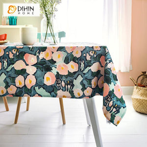 DIHINHOME Home Textile Tablecloth DIHIN HOME Modern Abstract Painting Printed Tablecloth For Rectangle Tables,Custom Washed Linen Tablecloth,Handmade Rectangle Table Cover
