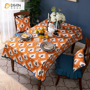 DIHINHOME Home Textile Tablecloth DIHIN HOME Modern Abstract Pattern Printed Tablecloth For Rectangle Tables,Custom Washed Linen Tablecloth,Handmade Rectangle Table Cover