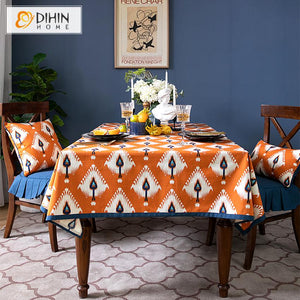 DIHINHOME Home Textile Tablecloth DIHIN HOME Modern Abstract Pattern Printed Tablecloth For Rectangle Tables,Custom Washed Linen Tablecloth,Handmade Rectangle Table Cover