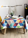 DIHINHOME Home Textile Tablecloth DIHIN HOME Modern Colorful Triangle Printed Tablecloth For Rectangle Tables,Custom Washed Linen Tablecloth,Handmade Rectangle Table Cover