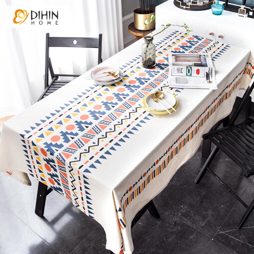 DIHINHOME Home Textile Tablecloth DIHIN HOME Modern Fashion Geometric Printed Tablecloth For Rectangle Tables,Custom Washed Linen Tablecloth,Handmade Rectangle Table Cover