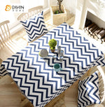 DIHINHOME Home Textile Tablecloth DIHIN HOME Modern Navy Blue Waves Printed Tablecloth For Rectangle Tables,Custom Washed Linen Tablecloth,Handmade Rectangle Table Cover