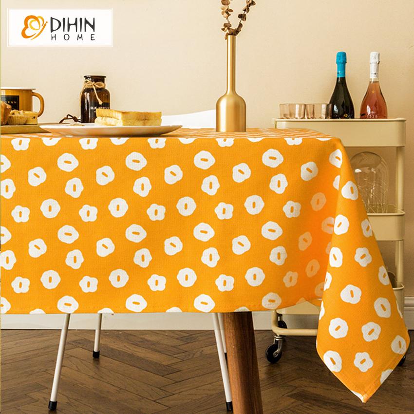 DIHINHOME Home Textile Tablecloth DIHIN HOME Modern Orange Color Abstract Pattern Printed Tablecloth For Rectangle Tables,Custom Washed Linen Tablecloth,Handmade Rectangle Table Cover