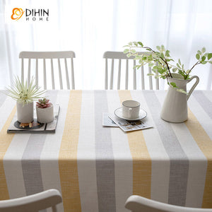DIHINHOME Home Textile Tablecloth DIHIN HOME Modern Striped Printed Tablecloth For Rectangle Tables,Custom Washed Linen Tablecloth,Handmade Rectangle Table Cover