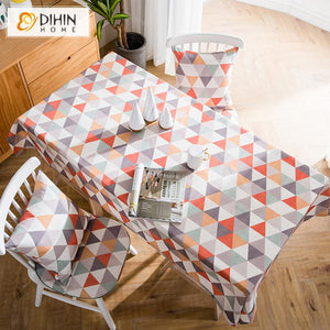 DIHINHOME Home Textile Tablecloth DIHIN HOME Modern Triangle Printed Tablecloth For Rectangle Tables,Custom Washed Linen Tablecloth,Handmade Rectangle Table Cover
