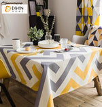 DIHINHOME Home Textile Tablecloth DIHIN HOME Modern Yellow and Grey Geometric Printed Tablecloth For Rectangle Tables,Custom Washed Linen Tablecloth,Handmade Rectangle Table Cover