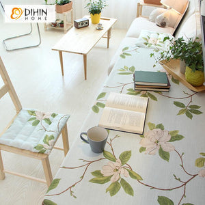 DIHINHOME Home Textile Tablecloth DIHIN HOME Natural Fabric Floral Printed Tablecloth For Rectangle Tables,Custom Washed Linen Tablecloth,Handmade Rectangle Table Cover