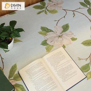 DIHINHOME Home Textile Tablecloth DIHIN HOME Natural Fabric Floral Printed Tablecloth For Rectangle Tables,Custom Washed Linen Tablecloth,Handmade Rectangle Table Cover