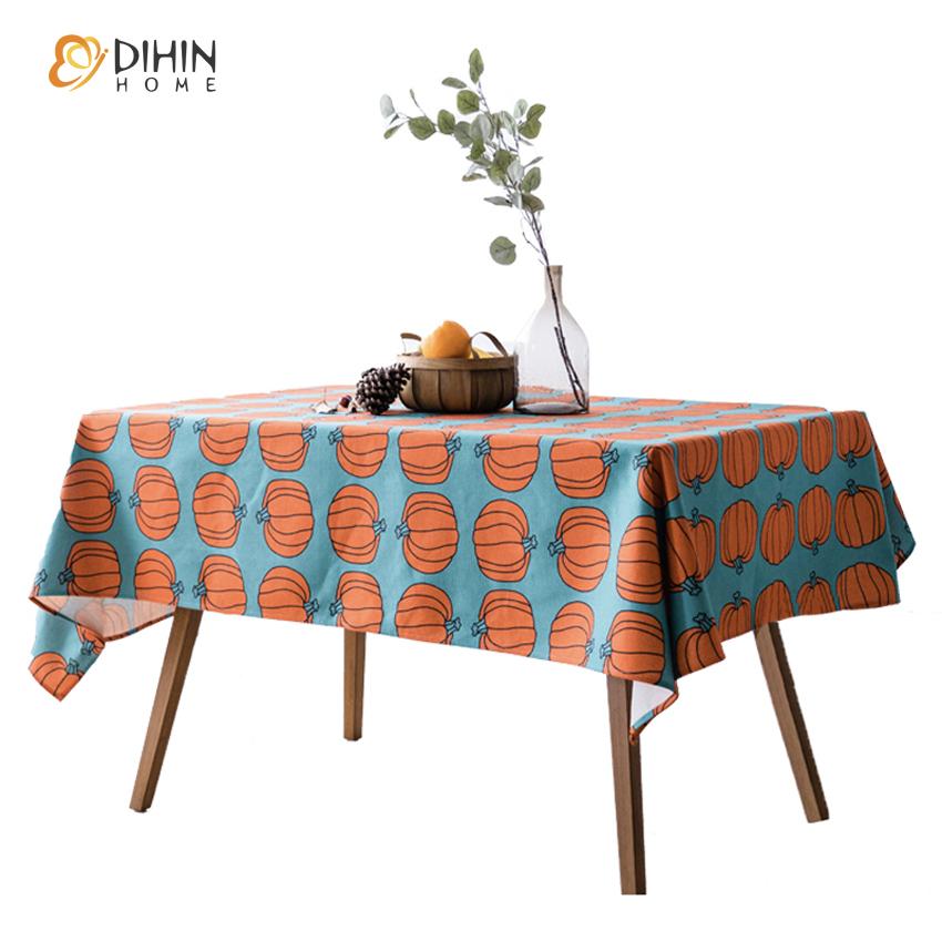 DIHINHOME Home Textile Tablecloth DIHIN HOME Natural Pumpkin Printed Tablecloth For Rectangle Tables,Custom Washed Linen Tablecloth,Handmade Rectangle Table Cover
