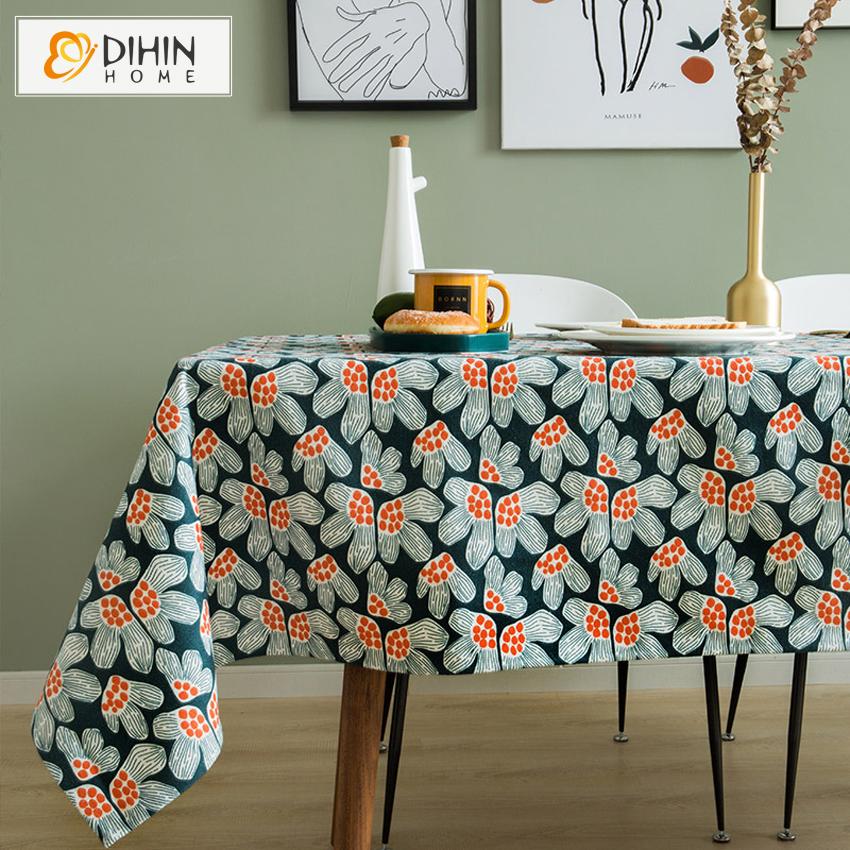 DIHINHOME Home Textile Tablecloth DIHIN HOME Pastoral Abstract Floral Printed Tablecloth For Rectangle Tables,Custom Washed Linen Tablecloth,Handmade Rectangle Table Cover