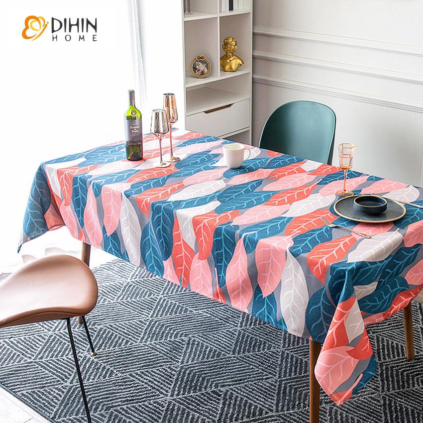 DIHINHOME Home Textile Tablecloth DIHIN HOME Pastoral Big Leaves Printed Tablecloth For Rectangle Tables,Custom Washed Linen Tablecloth,Handmade Rectangle Table Cover