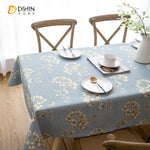 DIHINHOME Home Textile Tablecloth DIHIN HOME Pastoral Blue Color White Flowers Printed Tablecloth For Rectangle Tables,Custom Washed Linen Tablecloth,Handmade Rectangle Table Cover